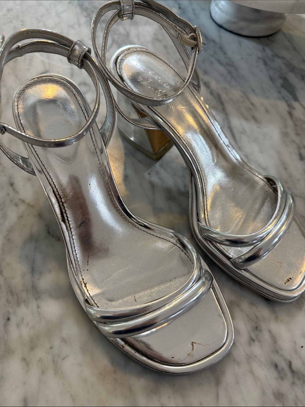 Circus by Sam Edelman Silver Metallic Block Heel Ankle-Strap Sandals